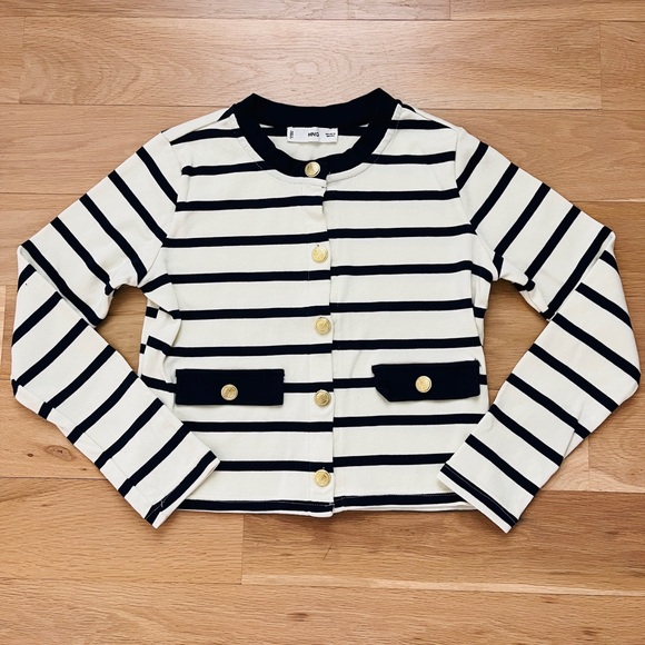 Mango Navy and Cream Cardigan with Gold Accents - Picture 1 of 4
